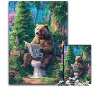 1000-piece Puzzle for Teenagers Grizzly Bear on The Toilet Wooden Jigsaw Puzzles for Home Decoration Gifts, Family Challenging Toy Perfect for Game Nights 50X75CM