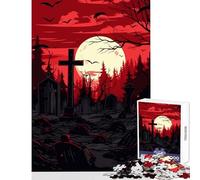 1000-piece Puzzle for Teenagers Haunted Cemetery Jigsaw Puzzles for Adults Family Activities Parent-child Interaction Brainteaser Family Games (50x75cm)
