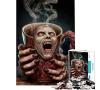 1000-piece Puzzle for Teenagers Horror Coffee Cup with Screaming Face Help The Brain Exercise Presents for Women Family Games for 14+ Puzzle Game Offered (38x52cm)