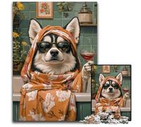 1000-piece Puzzle for Teenagers Husky in The Bathroom Wooden Jigsaw Puzzles for Ages 14 And over Home Decoration Gift of Works of Art 50X75CM