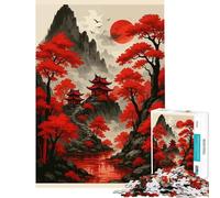 1000 Piece Puzzle For Teenagers Japanese Landscape with Red Trees And Temples Fun Activities at Home Stress Reliever Practical Game Suitable for Ages 14 And Up (38x52cm)