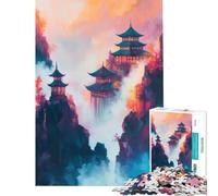 1000 Piece Puzzle For Teenagers Japanese Pagodas in The Clouds Brain Intelligence Challenge Addictive Toys Educational Games Improve Memory Birthday Gifts (Size 38x52cm)