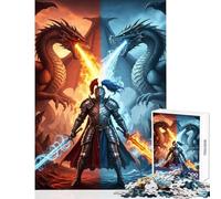 1000-piece Puzzle for Teenagers Knight between Fire Ice Dragons Jigsaw 1000 Piece Educational Toy Great Gifts And Toys for The Whole Family (38x26cm)