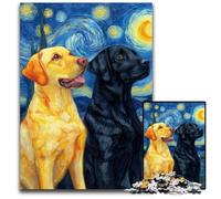 1000-piece Puzzle for Teenagers Labrador Under The Night Sky Wooden Jigsaw Puzzles Games Toys Gift, Enhance Love between Couples for Age 14+ 50X75CM