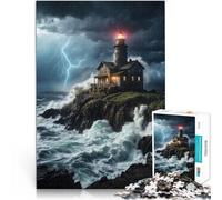 1000-piece puzzle for teenagers Lighthouse Lightning Storm Made of cardboard for 14+ Educational games Home decoration Secret Santa Gifts。size：38x52cm/14.96x20.47inch