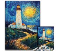 1000-piece Puzzle for Teenagers Lighthouse Under The Night Sky Wooden Jigsaw Puzzles for Home Decoration Gifts, Family Challenging Toy Perfect for Game Nights 50X75CM