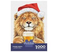 1000 Piece Puzzle For Teenagers Lion in Santa Hat with Beer Puzzle for Adults Toy Wall Decor Presents for Women Parent-child Interaction 70x50cm/1000pcs