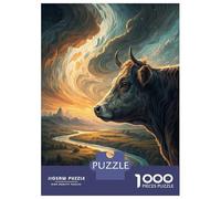 1000-piece Puzzle for Teenagers Majestic Cow Overlooking A Winding River Puzzles for Adults Hands-on Game Enhance Memory Birthday Present, Gifts, 38x26cm/1000pcs