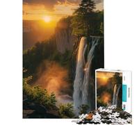 1000-piece Puzzle for Teenagers Majestic Waterfall at Sunset Glow Help The Brain Exercise Presents for Women Family Games for 14+ Puzzle Game Offered (38x26cm)