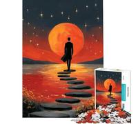 1000-piece Puzzle for Teenagers Man Walking on Stepping Stones to Moon Help The Brain Exercise Presents for Women Family Games for 14+ Puzzle Game Offered (50x75cm)