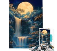 1000-piece Puzzle for Teenagers Moonlit Waterfall Night Aesthetic Gold Help The Brain Exercise Presents for Women Family Games for 14+ Puzzle Game Offered (50x75cm)