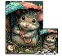 1000-piece Puzzle for Teenagers Mouse with Umbrella Wooden Puzzles Colorful Home Decor & Interactive Family Game, 50X75CM