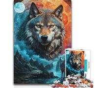 1000-piece Puzzle for Teenagers Mystical Moon Lone Wolf Wall Decoration Relax Games Suitable for Ages 14 And Up 38x52cm