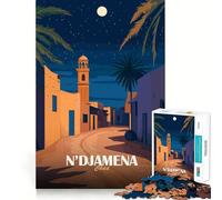 1000 Piece Puzzle For Teenagers N'Djamena Chad Nightscape Illustration Perfect Cut Fun Logic Fun Toy Peaceful Play Fun Birthday Fun Play (50x75cm)