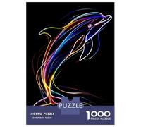 1000-piece Puzzle for Teenagers Neon Dolphin on Black Background Puzzle for Adults Hands-on Game Stress Reliever Gifts for Friends And Family 38x26cm/1000pcs