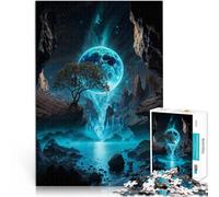 1000-piece puzzle for teenagers “Neon Moon Waterfall Oasis” Made of wood,for ages 14 and over Vacation at home: killing time Unique Birthday size:50x75cm/14.96x20.47inch