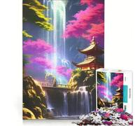 1000-piece Puzzle for Teenagers Neon Waterfall Temple Fun Games Train Your Brain And Hands Improving Love between Couples 38x52cm