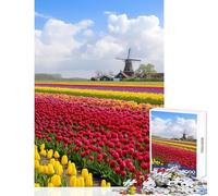 1000 Piece Puzzle For Teenagers Netherlands Tulip Fields Practical Game For Family Fun Anti-Stress Toys Improving Love between Couples (38X26CM)