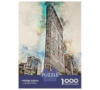 1000-piece Puzzle for Teenagers New York in Watercolor 4 Jigsaws for Adults Hands-on Game Precision Cutting Great Gift for Gaming 38x26cm/1000pcs