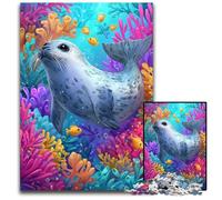 1000-piece Puzzle for Teenagers Ocean Seal Wooden Puzzles Colorful Home Decor & Interactive Family Game, 50X75CM
