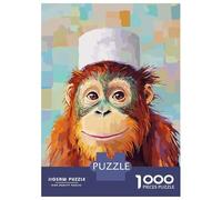 1000 Piece Puzzle For Teenagers Orangutan with Chefs Hat Painting Jigsaw Puzzle Toy Wall Decor Perfect Decoration Unique Gifts for Birthday And Christmas 52x38cm/1000pcs