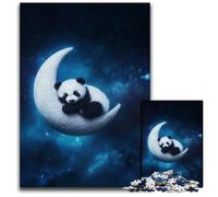 1000-piece Puzzle for Teenagers Panda on The Moon Wooden Jigsaw Puzzles Games Toys Gift, Enhance Love between Couples for Age 14+ 50X75CM