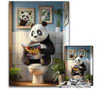 1000-piece Puzzle for Teenagers Panda Sitting on The Toilet Cardboard Jigsaw Puzzles Games Toys Gift, Enhance Love between Couples for Age 14+ 26X38CM