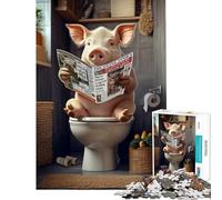 1000-piece Puzzle for Teenagers Pig Reading Newspaper on Toilet Help The Brain Exercise Presents for Women Family Games for 14+ Puzzle Game Offered (38x26cm)