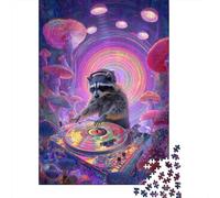 1000-piece Puzzle for Teenagers Psychedelic Raccoon DJ Art Print Puzzles for Adults Fun Games Perfect Decoration Birthday Present, Gifts, 70x50cm/1000pcs