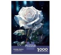 1000-piece Puzzle for Teenagers Rainy White Rose Flower Puzzles for Adults Relax Games Staycation Kill Time Challenging To Complete 38x26cm/1000pcs