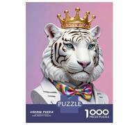 1000-piece Puzzle for Teenagers Regal White Tiger Bust with Crown Puzzles for Adults Relax Games Precision Cutting Gifts for Friends And Family 52x38cm/1000pcs