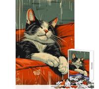 1000 Piece Puzzle For Teenagers Retro Tuxedo Cat Sleeping Educational Toy Funny Gift Educational Games with Fully Interlocking Randomly Shaped Pieces Size 50x75cm