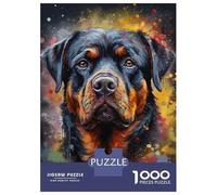1000-piece Puzzle for Teenagers Rottweiler Painting Puzzles for Adults Hands-on Game Enhance Memory Birthday Present, Gifts, 38x26cm/1000pcs
