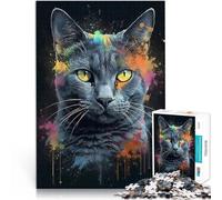 1000 Piece Puzzle For teenagers Russian blue cat painting Herausfordernd Schwierig Die Liebe zwischen Paaren stärken75x50cm