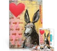 1000 Piece Puzzle For teenagers Sad Donkey with Heart Valentines Day Mixed Media Analyse und Logik Lustiges Geschenk52x38cm
