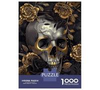 1000-piece Puzzle for Teenagers Skull With Gold Roses Puzzles for Adults Relax Games Staycation Kill Time Challenging To Complete 38x26cm/1000pcs