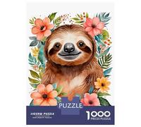 1000-piece Puzzle for Teenagers Sloth Flowers Watercolor Puzzle for Adults Relaxing Games Pattern Assembly Gifts for Friends And Family 52x38cm/1000pcs