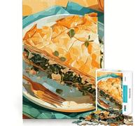 1000-piece Puzzle for Teenagers Spinach Pie Slice Illustration Precise Cut Art Focus Fun Game Relax Play Time Birthday Fun Gift(38x26cm)