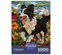 1000-piece Puzzle for Teenagers Stained Glass Border Collie Jigsaws for Adults Hands-on Game Precision Cutting Great Gift for Gaming 52x38cm/1000pcs