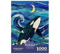 1000 Piece Puzzle For Teenagers Stained Glass Orca Puzzle for Adults Relaxing Games Pattern Assembly Birthday And Unique Gifts 52x38cm/1000pcs