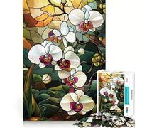 1000-piece Puzzle for Teenagers Stained Glass Orchid Precise Cut Art Focus Fun Game Relax Play Time Birthday Fun Gift (50x75cm)