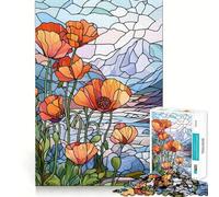 1000 Piece Puzzle For Teenagers Stained Glass Poppies Exact Fit Game Mind Challenge Toy Calm Fun Time Xmas Scene Art (38x52cm)