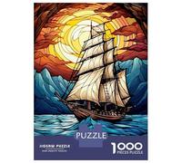 1000 Piece Puzzle For Teenagers Stained Glass Sailboat at Sunset Jigsaw Puzzle Toy Wall Decor Perfect Decoration Unique Gifts for Birthday And Christmas 38x26cm/1000pcs