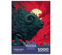 1000 Piece Puzzle For Teenagers Stylized Ram Illustration with Red Background Adult Jigsaw Puzzle Anti-Stress Toys Presents for Women Unique Gifts for Birthday And Christmas 70x50cm/1000pcs