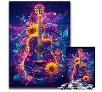 1000-piece Puzzle for Teenagers Sunflower Guitar Puzzle for Home Decoration Gifts, Family Challenging Toy Perfect for Game Nights 26X38CM
