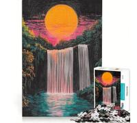 1000-piece Puzzle for Teenagers Sunset Waterfall Crayons Scratch, Fun Games, Train Your Brain And Hands, Improving Love between Couples 38x26cm