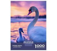 1000-piece Puzzle for Teenagers Swan And Cygnet at Sunset Puzzles for Adults Relax Games Staycation Kill Time Challenging To Complete 52x38cm/1000pcs