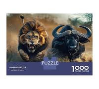 1000-piece Puzzle for Teenagers The Powerful African Lion Chasing Buffalo - Wildlife Photo Puzzles for Adults Relax Games Precision Cutting Gifts for Friends And Family 52x38cm/1000pcs