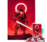 1000-piece Puzzle for Teenagers The Redeemer - Flame of The Righteous - Red Knight with Glowing Sword Jigsaw 1000 Pieces Educational Toy Secret Santa Gifts Presents for Women (Size 38x52cm)