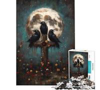 1000 Piece Puzzle For Teenagers Three Ravens on Cross with Moon Jigsaw 1000 Pieces Anti-Stress Toys Enhance Memory Brainteaser Family Games (75x50cm)